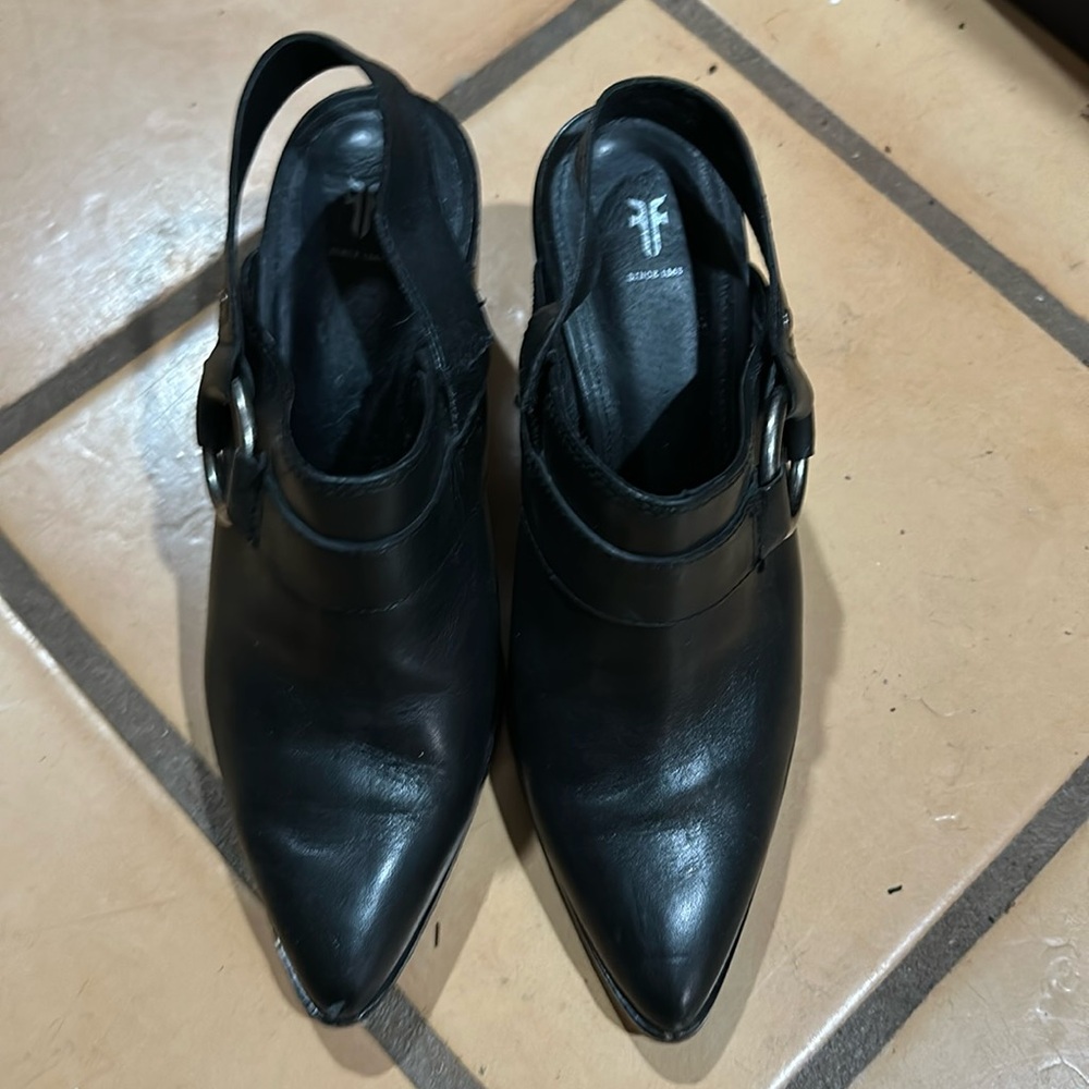 Vintage FRYE leather moto style sling back block shoes US 7
